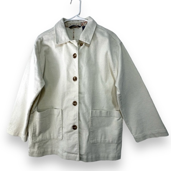 ISAAC MIZRAHI LIVE Women Corduroy Chore Jacket Medium M True Denim Cream Coat - Picture 1 of 11
